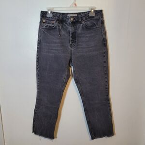 Topshop Black Denim Straight Cropped Highrise Jeans Size 32x30